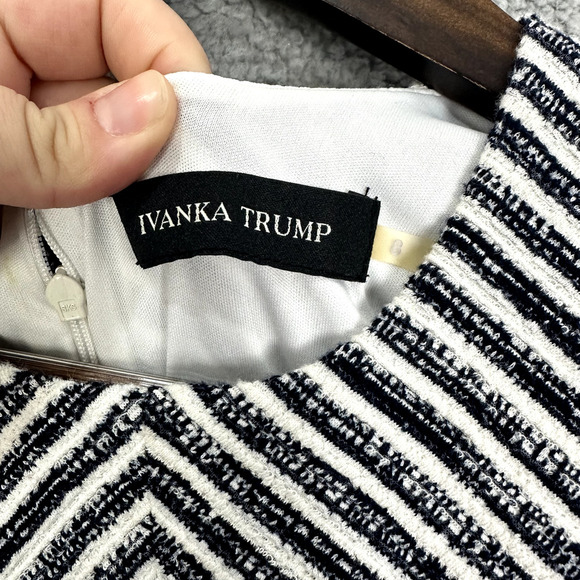 Ivanka Trump Fit & Flare Dress Womens 8 Blue Striped Nautical Old Money Preppy - Picture 2 of 6